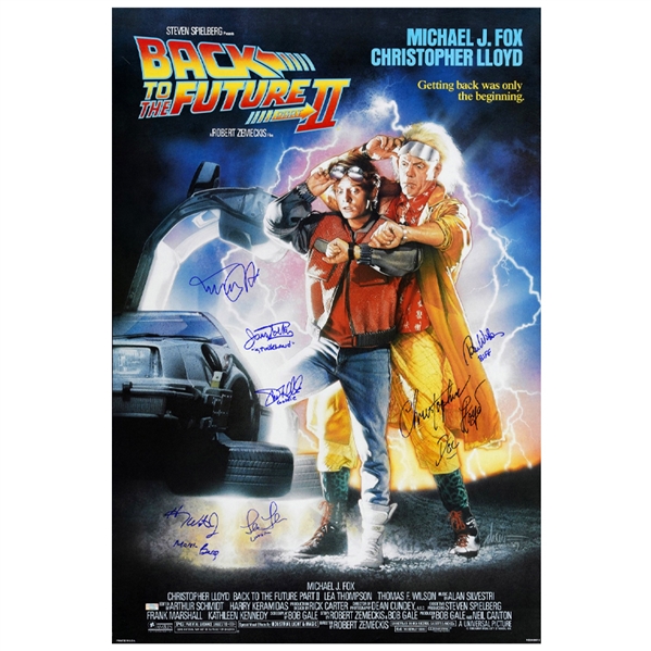  Michael J. Fox, Christopher Lloyd, Thomas Wilson, Lea Thompson & Cast Autographed 1989 Back to the Future Part II 27x40 Single-Sided Movie Poster