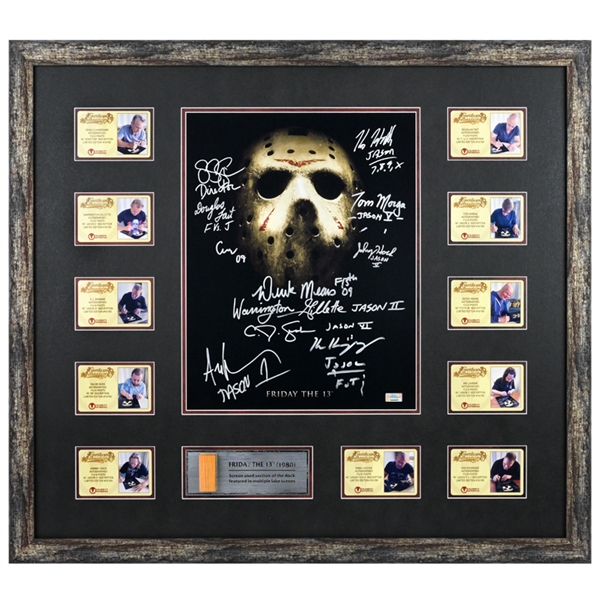 Kane Hodder, Derek Mears & Jason Voorhees Cast Autographed Friday the 13th Camp Blood Series II 11x14 Photo Display with Screen Used Dock