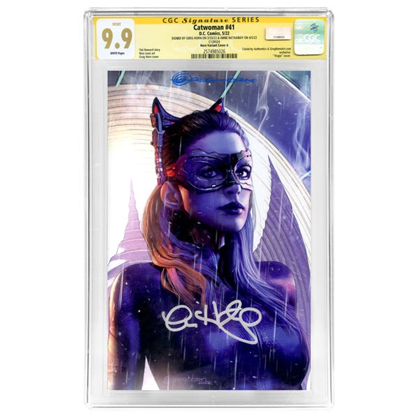  Anne Hathaway and Greg Horn Autographed 2022 Catwoman #41 Horn Cover Variant A CGC SS 9.9 Mint