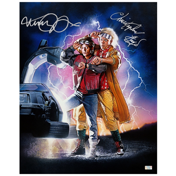  Michael J. Fox, Christopher Lloyd Autographed Back to the Future II Marty McFly, Doc Brown 16x20 Poster Art