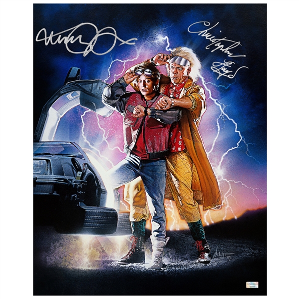 Michael J. Fox, Christopher Lloyd Autographed Back to the Future II Marty McFly, Doc Brown 16x20 Poster Art