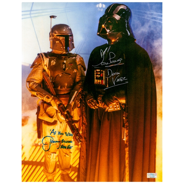  David Prowse and Jeremy Bulloch Autographed Star Wars Darth Vader and Boba Fett Carbon Freezing Chamber 11x14 Photo