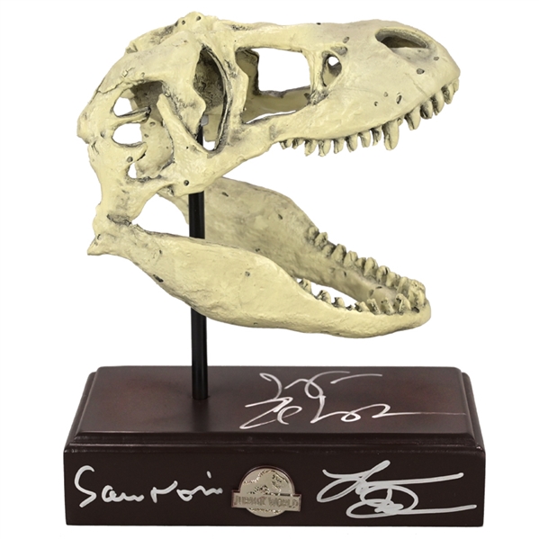  Laura Dern, Jeff Goldblum, Sam Neill Autographed 1993 Jurassic Park T-Rex Resin Replica Skull