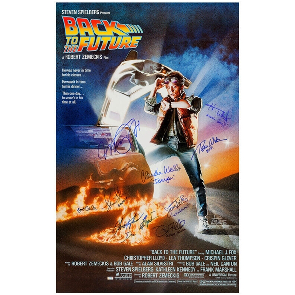 Michael J. Fox and Cast Autographed 1985 Back to the Future 27x39 Movie Poster 