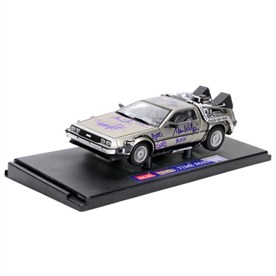  Michael J. Fox, Christopher Lloyd, Thomas Wilson, Lea Thompson, Claudia Wells and Bob Gale Autographed Back to the Future 1:18 Scale Die-Cast DeLorean