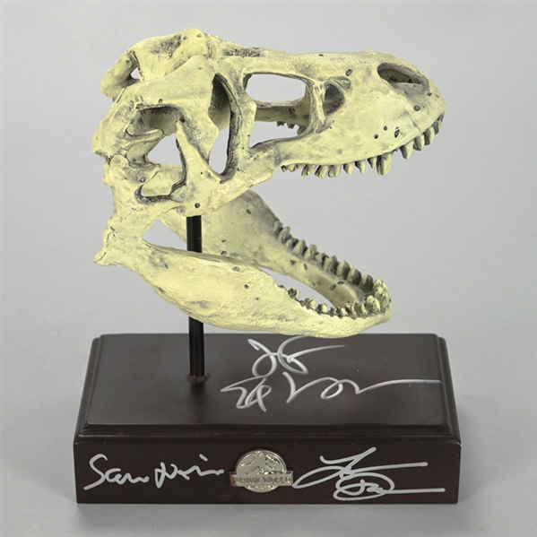 Laura Dern, Jeff Goldblum, Sam Neill Autographed 1993 Jurassic Park T-Rex Resin Replica Skull