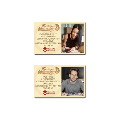  Paul Rudd and Evangeline Lilly Autographed 2016 Ant-Man #11 Celebrity Authentics Variant Movie Photo Cover CGC SS 9.8