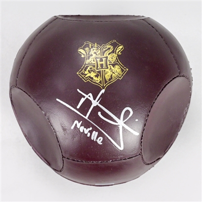 Matthew Lewis Autographed Harry Potter Quaffle Ball with Neville Inscription 