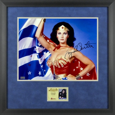 Lynda Carter Autographed 1976 Wonder Woman 11x14 Stars and Stripes Framed Photo