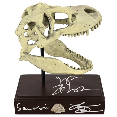 Laura Dern, Jeff Goldblum, Sam Neill Autographed 1993 Jurassic Park T-Rex Resin Replica Skull