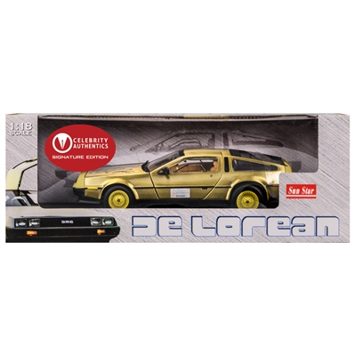Michael J. Fox Autographed Back to the Future 1:18 Scale Die-Cast Gold DeLorean