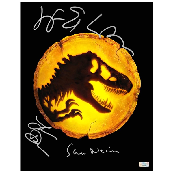 Sam Neill, Laura Dern, Jeff Goldblum Autographed Jurassic World Dominion 11x14 Photo