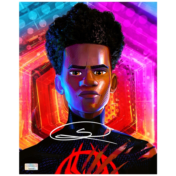 Shameik Moore Autographed Spider-Man Across The Spider-Verse Miles Morales Unmasked 8x10 Photo