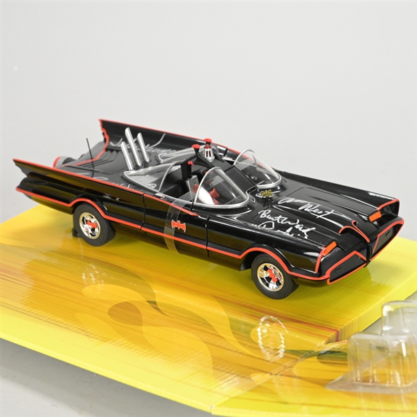 Adam West, Burt Ward, Julie Newmar and George Barris Autographed Hot Wheels 1:18 Scale Die-Cast Batmobile