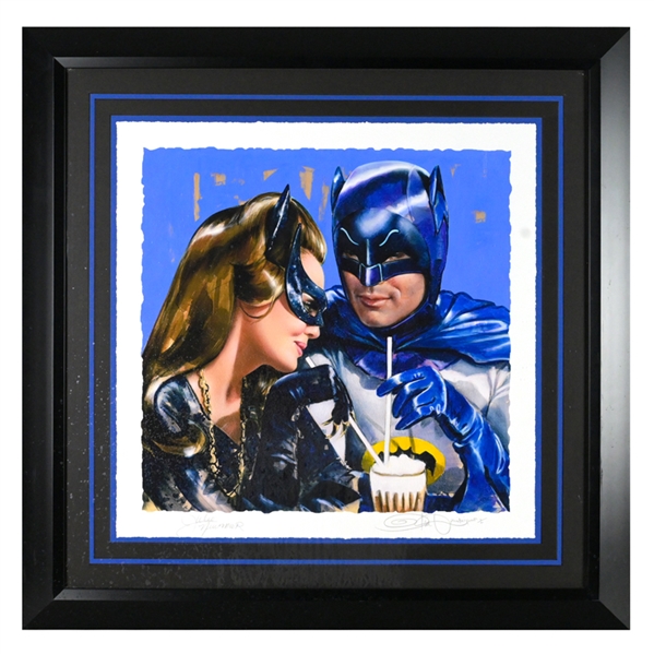 Julie Newmar Autographed Olivia De Berardinis Batman and Catwoman 18x18 Framed Giclee