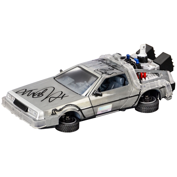 Michael J. Fox, Christopher Lloyd Autographed Back to the Future 1:24 Scale Die-Cast Flying Time Machine DeLorean