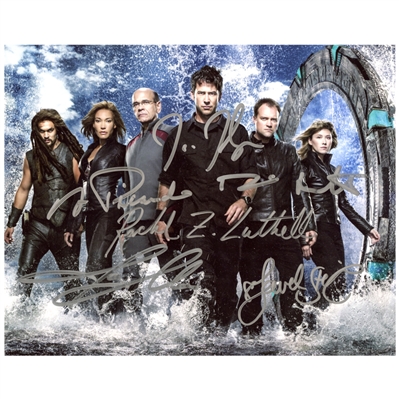 Stargate Atlantis Jason Momoa, Jewel Staite, Joe Flanigan, Rachel Luttrell, Robert Picardo, David Hewlett Cast Autographed 8x10 Photo with Staite Letter of Authenticity