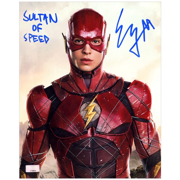 Ezra Miller Autographed 2021 Justice League The Flash 8x10 Photo with Sultan of Speed Inscription