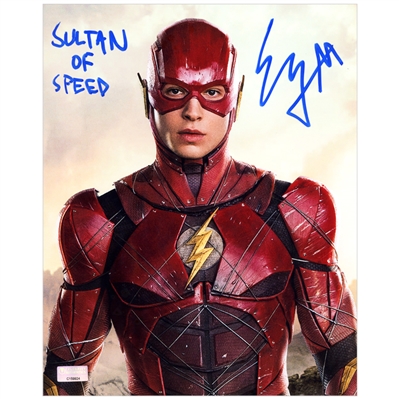 Ezra Miller Autographed 2021 Justice League The Flash 8x10 Photo with Sultan of Speed Inscription