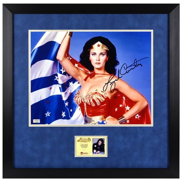 Lynda Carter Autographed 1976 Wonder Woman 11x14 Stars and Stripes Framed Photo