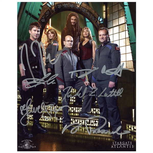 Stargate Atlantis Jason Momoa, Jewel Staite, Joe Flanigan, Rachel Luttrell, Robert Picardo, David Hewlett Cast Autographed 8x10 Photo with Staite Letter of Authenticity