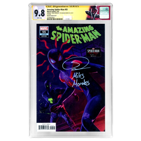 Shameik Moore Autographed 2021 Amazing Spider-Man #55 Horton Variant Miles Morales Cover CGC SS 9.8 (mint)