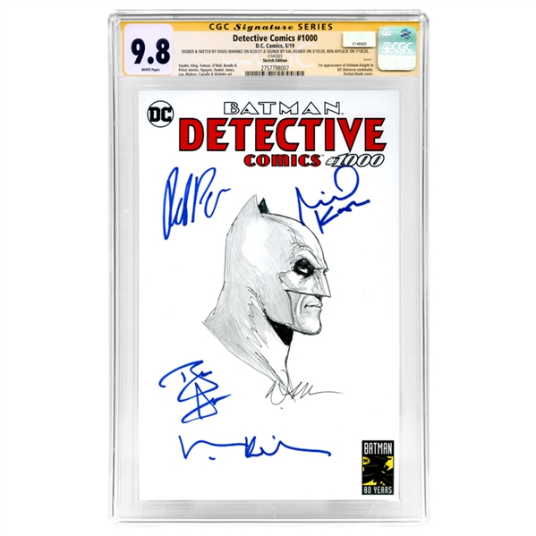 Michael Keaton, Ben Affleck, Robert Pattinson, Val Kilmer Autographed 2016 Detective Comics #1000 with Doug Mahnke Original Batman Sketch CGC SS 9.8