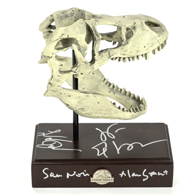 Laura Dern, Jeff Goldblum, Sam Neill Autographed 1993 Jurassic Park T-Rex Resin Replica Skull