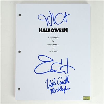 Jamie Lee Curtis, Nick Castle and John Carpenter Autographed Halloween Cast Script