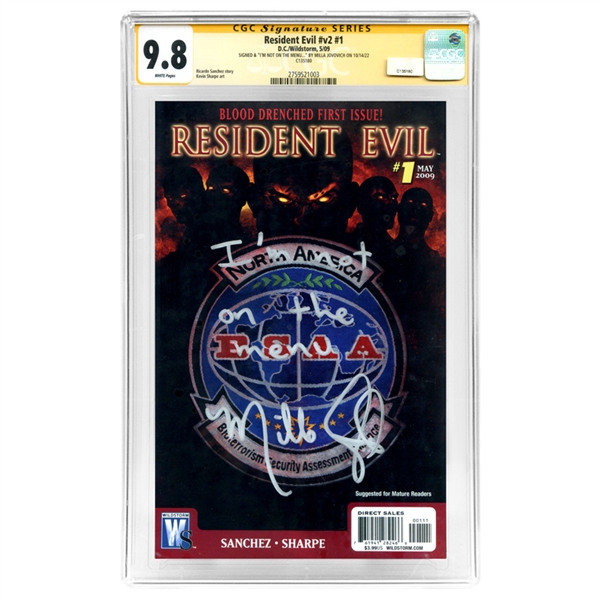 Milla Jovovich Autographed 2009 Resident Evil #v2 #1 CGC SS 9.8 w/ Inscription