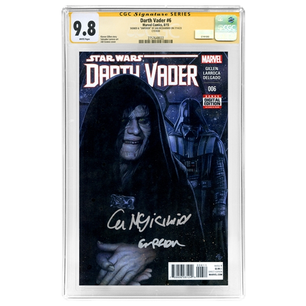 Ian McDiarmid Autographed 2015 Darth Vader #6 CGC SS 9.8 with Emperor Inscription