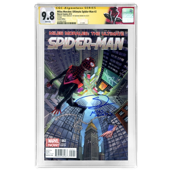 Shameik Moore Autographed 2014 Miles Morales: The Ultimate Spider-Man #2 Variant Cover CGC SS 9.8 with Miles Morales Inscription