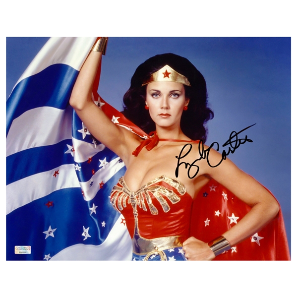 Lynda Carter Autographed 1976 Wonder Woman 11x14 Stars and Stripes Photo