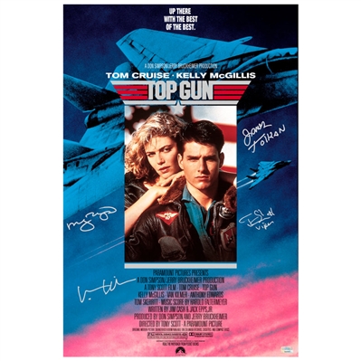 Val Kilmer, Tom Skerritt, James Tolkan 1986 Top Gun Cast Autographed 16x24 Movie Poster