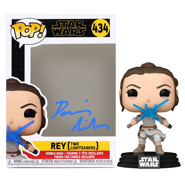 Daisy Ridley Autographed Star Wars: The Rise of Skywalker Rey Two Blue Lightsabers POP! #434 Vinyl Figure