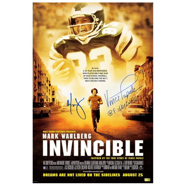 Mark Wahlberg and Vince Papale Autographed 2006 Invincible 16x24 Movie Poster