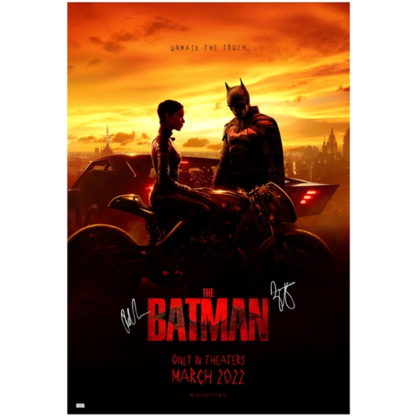 Robert Pattinson, Zoe Kravitz Autographed 2022 The Batman Skyline Original 27x40 Double-Sided Advance Movie Poster