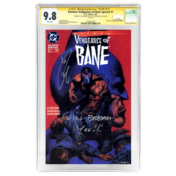 Tom Hardy Autographed 1993 Batman: Vengeance of Bane Special #1 CGC SS 9.8 *1st Appearance of Bane w/ Inscription