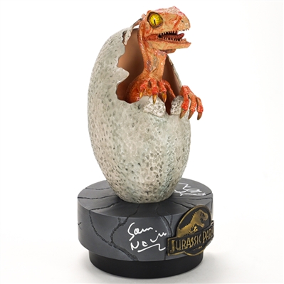 Sam Neill, Jeff Goldblum, Laura Dern Autographed Chronicle Jurassic Park Hatchling Raptor Statue