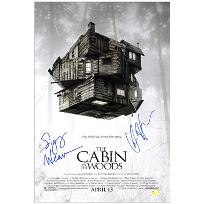 Chris Hemsworth and Sigourney Weaver Autographed 13.5×20 Cabin in the Woods Movie Poster