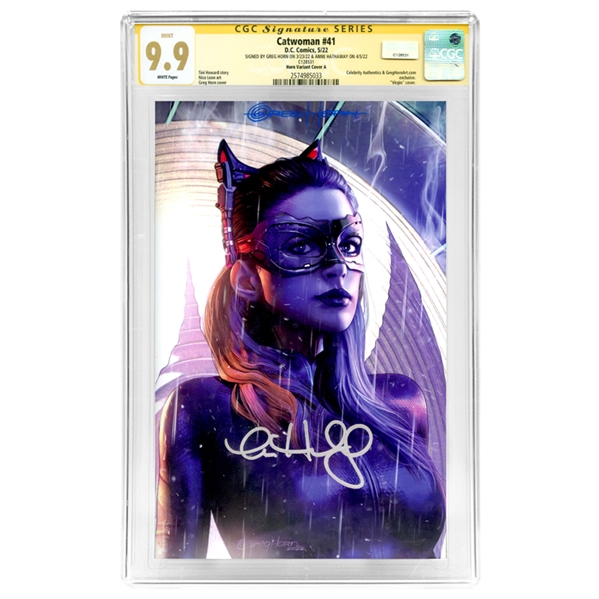 Anne Hathaway, Greg Horn Autographed 2022 Catwoman #41 Horn Cover Variant CGC SS 9.9