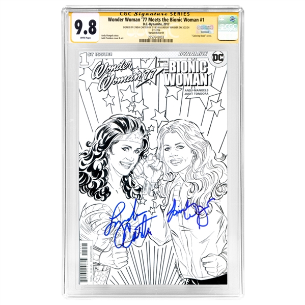 Lynda Carter, Lindsay Wagner Autographed 2017 Wonder Woman 77 Meets the Bionic Woman #1 CGC SS 9.8