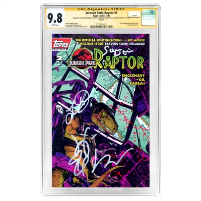 Sam Neill, Jeff Goldblum, Laura Dern Autographed Topps 1993 Jurassic Park: Raptor #2 CGC SS 9.8