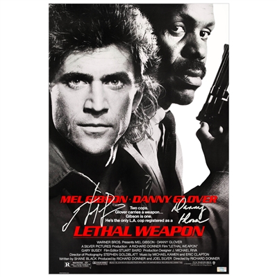 Mel Gibson Danny Glover Autographed 1987 Lethal Weapon 16x24 Movie Poster