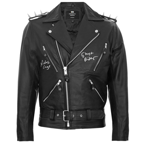 Nicolas Cage Autographed Ghost Rider Premium Leather Jacket with Inscription