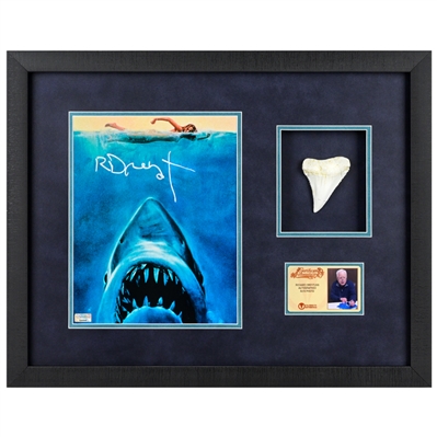 Richard Dreyfuss Autographed Jaws 8x10 Photo with Shark Tooth Framed Display