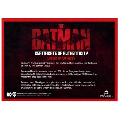 Robert Pattinson Autographed Paragon The Batman The Glyph Batarang Limited Edition Prop Replica
