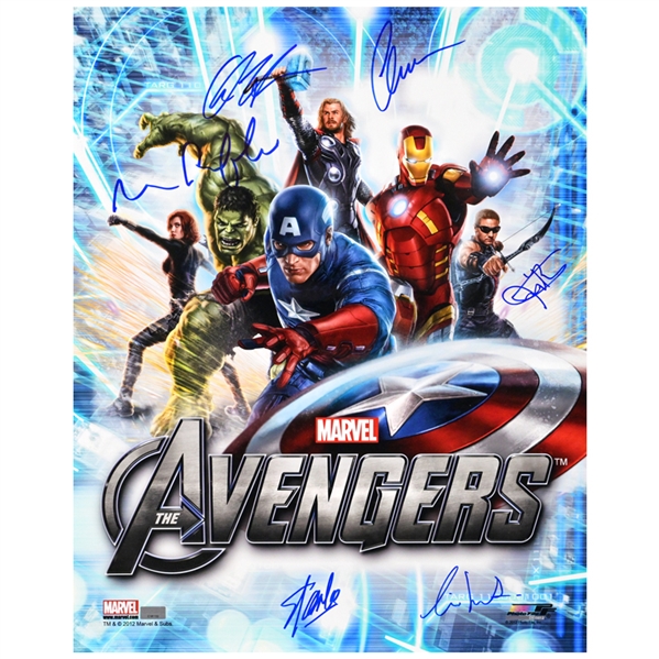 Stan Lee, Chris Evans, Chris Hemsworth, Ruffalo Avengers Cast Autographed 16x20 Photo