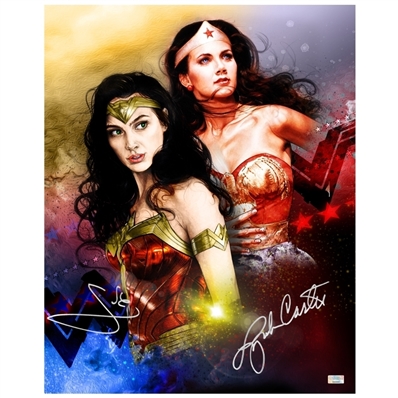 Gal Gadot, Lynda Carter Autographed Corbyn Kern Wonder Woman Legacy Illustrated 16x20 Photo