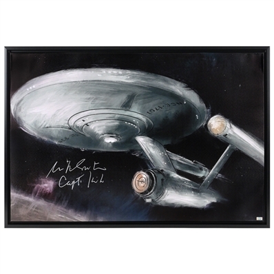 William Shatner Autographed Star Trek Enterprise 23.5x24 Framed Canvas